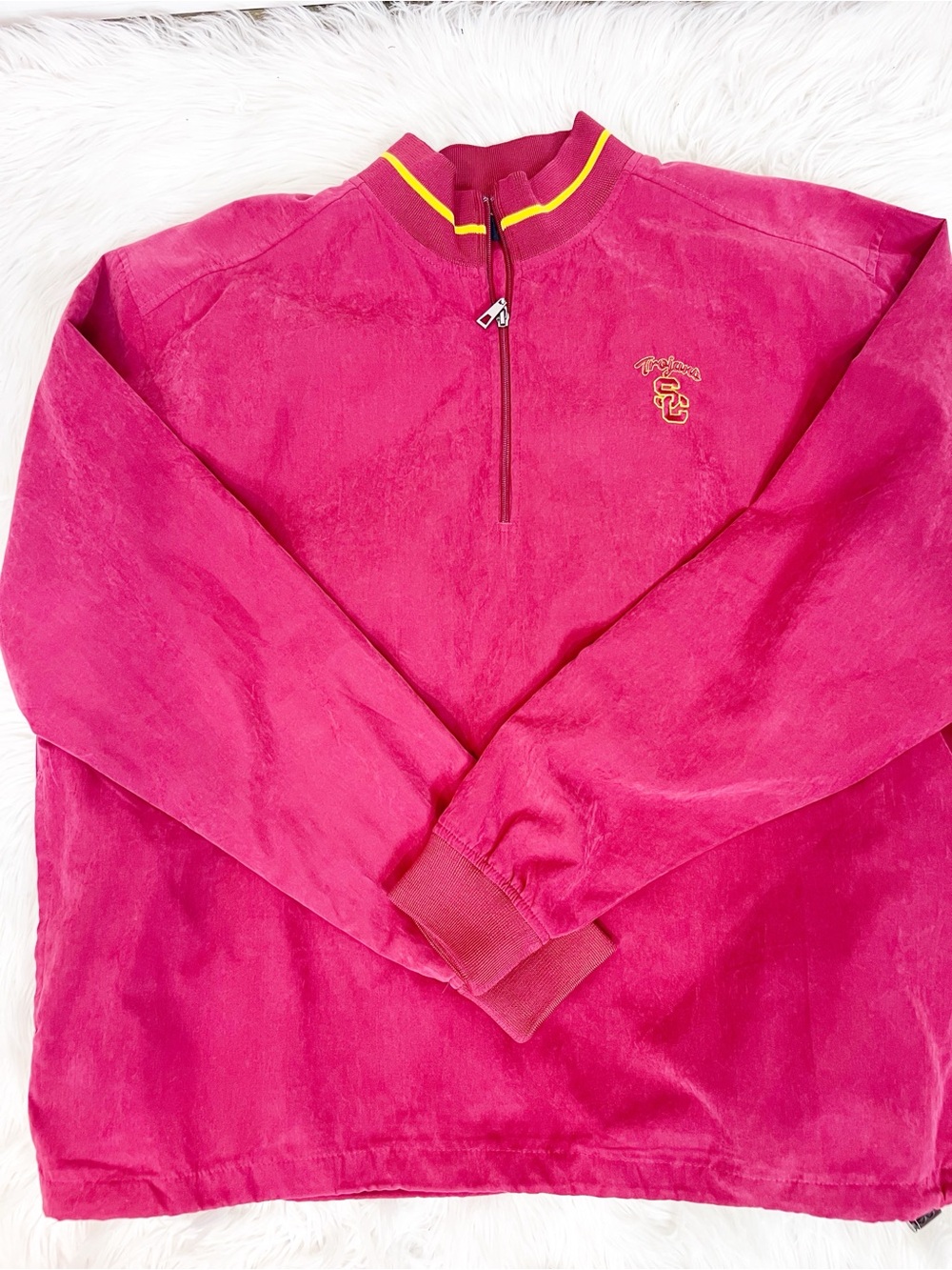 USC TROJANS 1/4 ZIP RED WINDBREAKER PULLOVER JACKET DRAWSTRING WAIST SZ XL